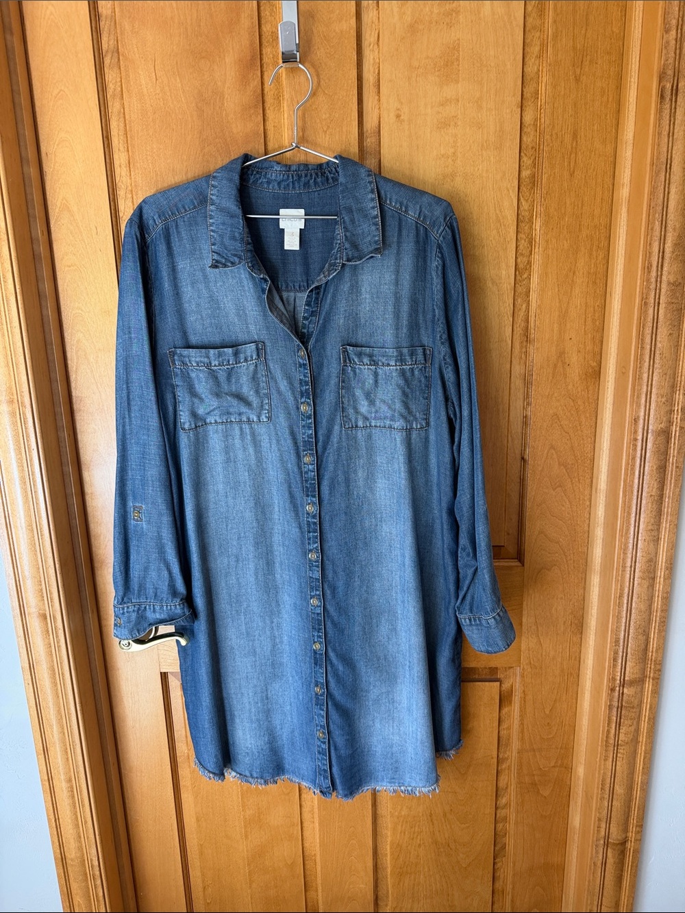 Chico's Denim Button-Front Tunic in Blue